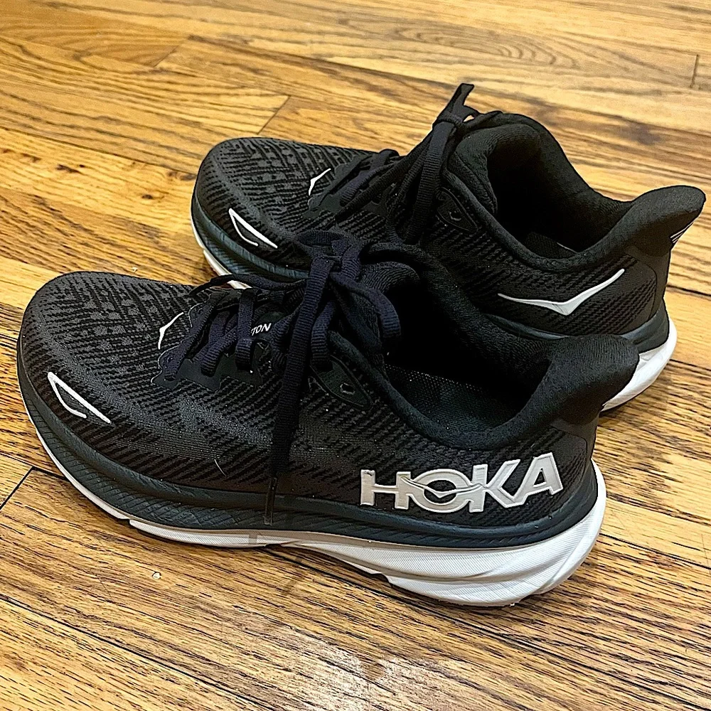 HOKA One One Clifton 9 Sneakers in Black and White - Picture 3 of 16